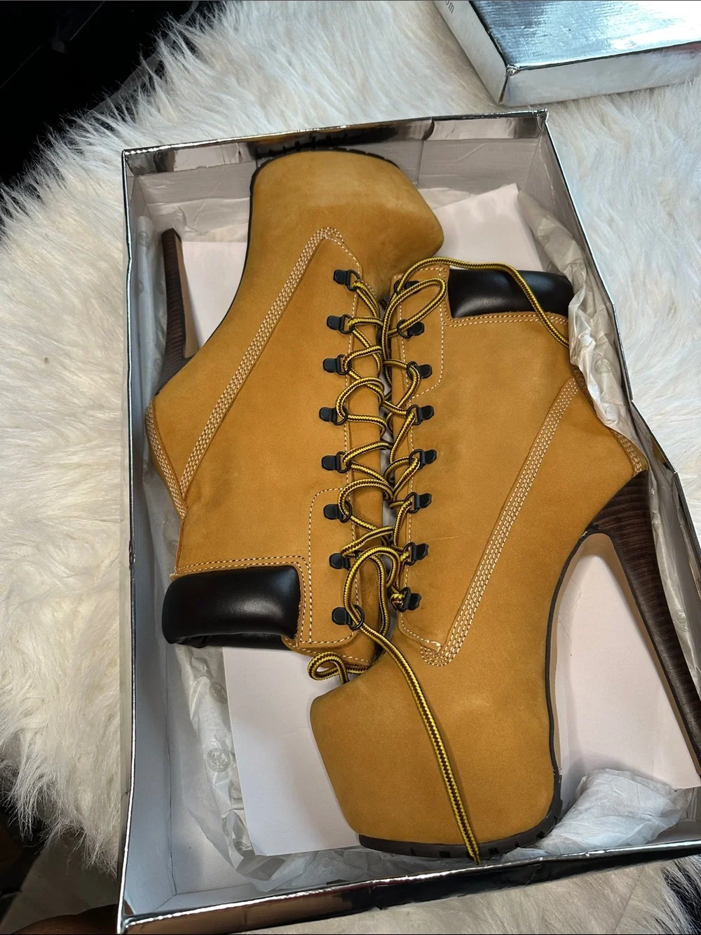 ZIGI girl Mustard Tan Lace-Up Suede Heeled Boots with Yellow Accented Laces - Picture 7 of 7